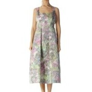 Kay Unger Mint Green Lavender Watercolor Floral Fit & Flare Midi Dress Size 6